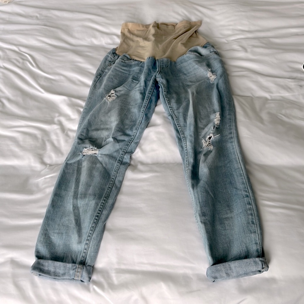 Indigo Blue Maternity Jeans M distressed full panel